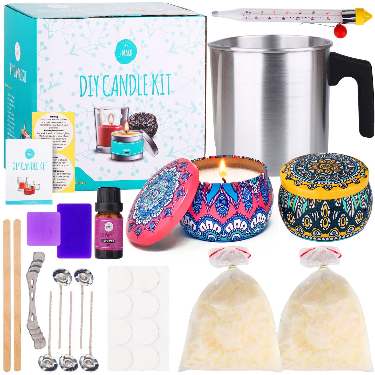 J MARK DIY Candle Making Kit for Adults – All Inclusive with Tins, Wax, Dye, Fragrance Oils and More