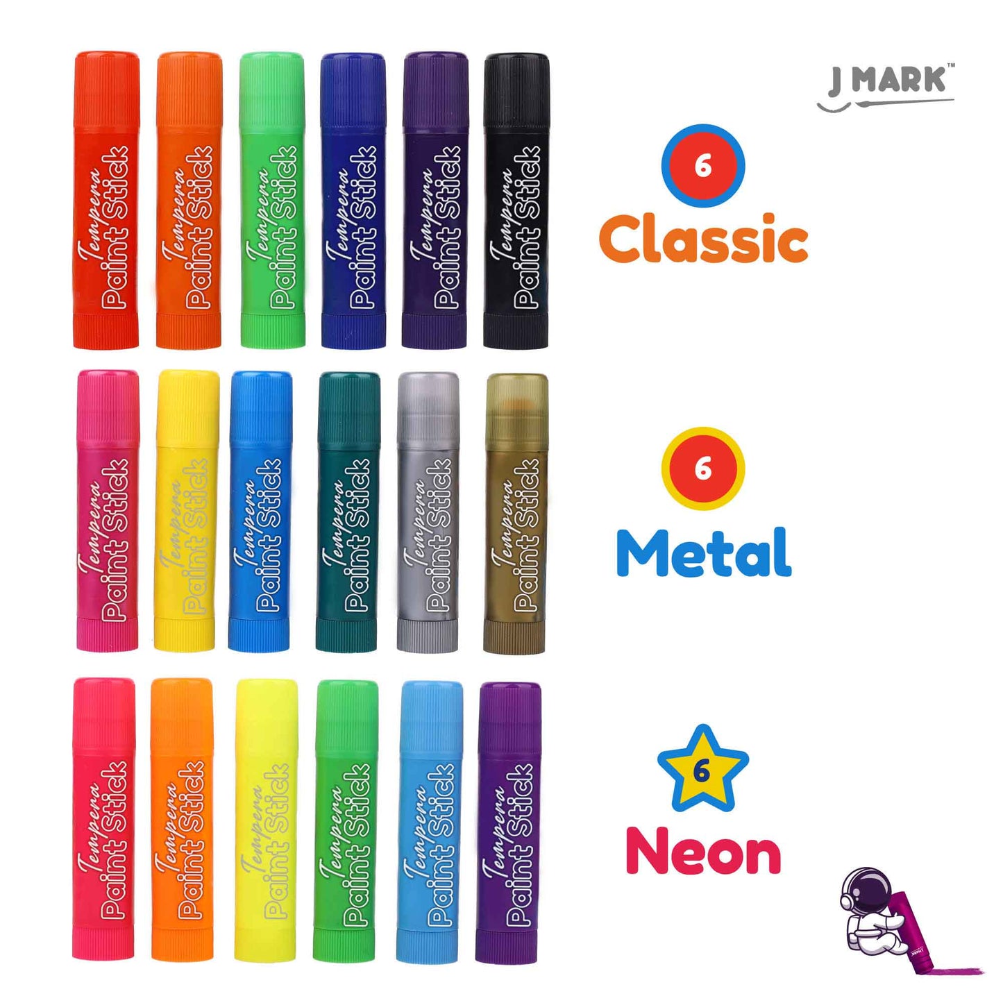J MARK Solid Tempera Paint Sticks - Including Painting Book and Stencils, Set of Paint Sticks for Kids Washable- Tempera Sticks
