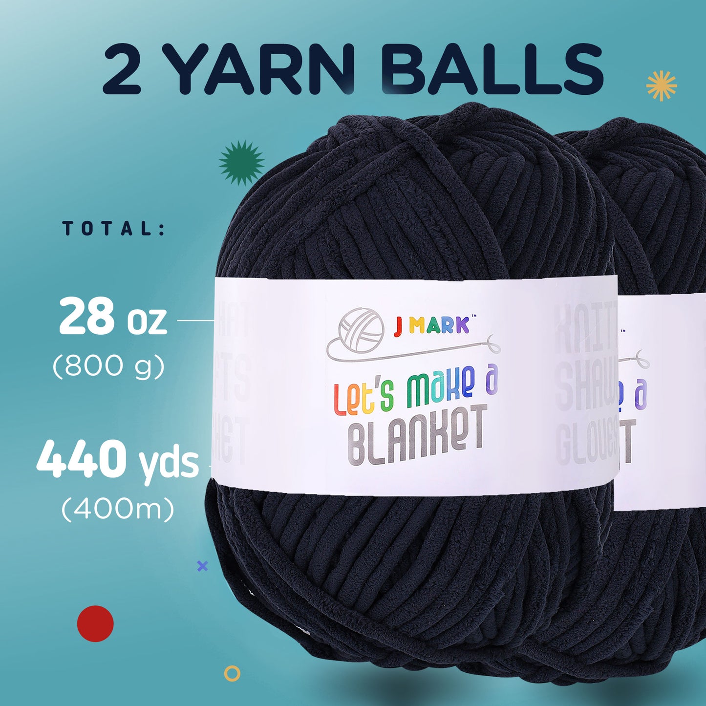 J MARK Chunky Blanket Yarn for Knitting 437 yd. 28 oz. (800 g) & Crocheting, Thick Yarn Balls, Circular Knitting Needle, Crochet Hooks, Measuring Tape, Scissors, Pins, Blunt Metal Needles, Manual