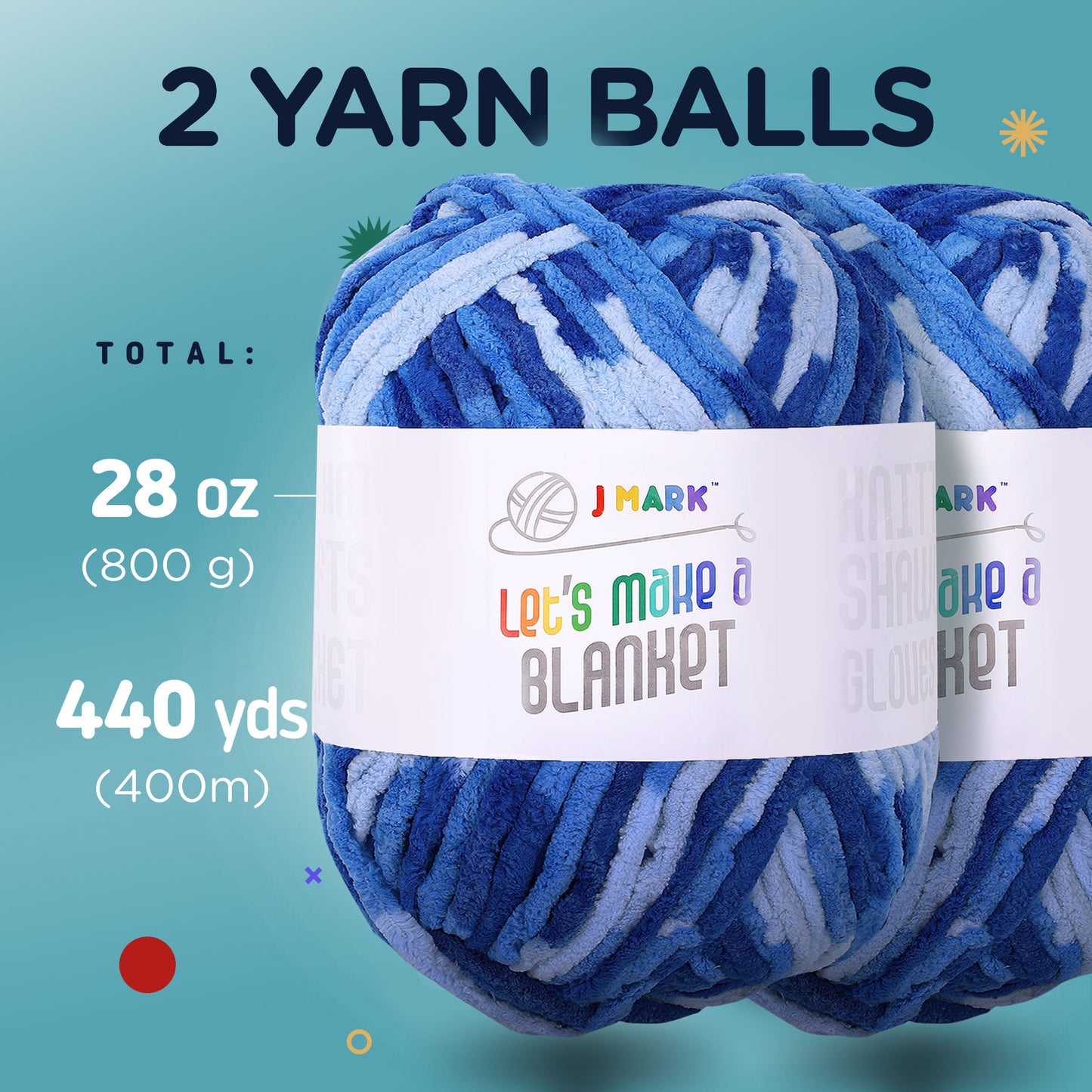 J MARK Chunky Blanket Yarn for Knitting 437 yd. 28 oz. (800 g) & Crocheting, Thick Yarn Balls, Circular Knitting Needle, Crochet Hooks, Measuring Tape, Scissors, Pins, Blunt Metal Needles, Manual