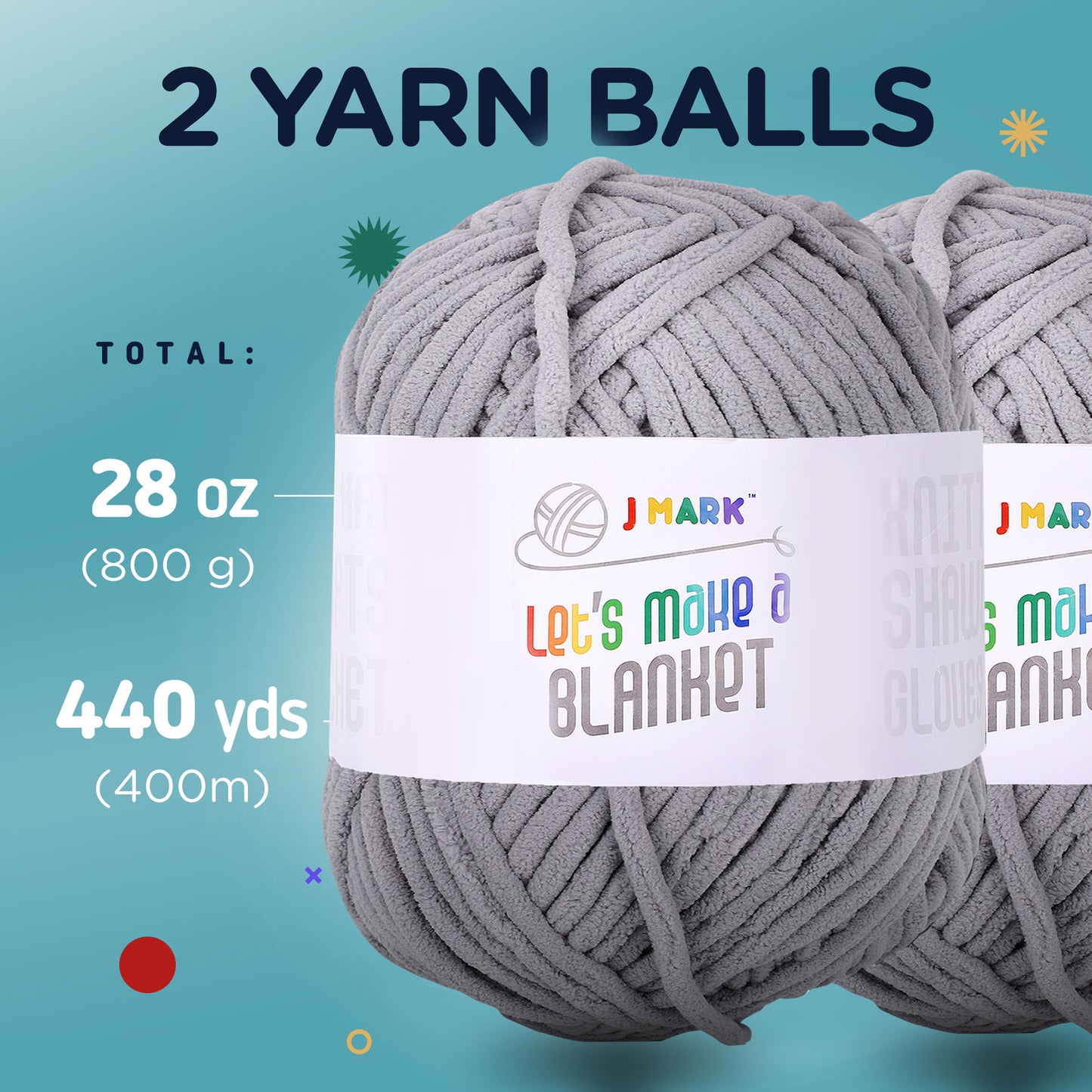 J MARK Chunky Blanket Yarn for Knitting 437 yd. 28 oz. (800 g) & Crocheting, Thick Yarn Balls, Circular Knitting Needle, Crochet Hooks, Measuring Tape, Scissors, Pins, Blunt Metal Needles, Manual