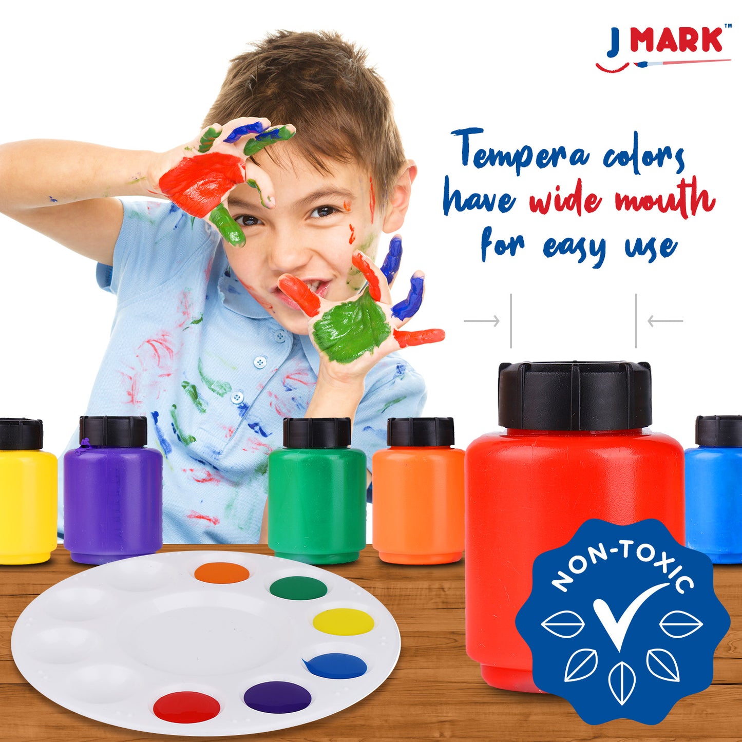 J MARK All Inclusive Toddler Painting Set - Spill Proof Paint Cups, Paint Pad, Brushes, Safe Tempera Toddler Washable Paint, Palette - Toddler Paint Set