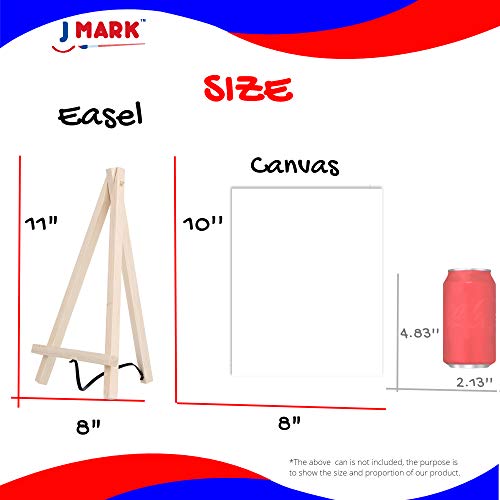 J MARK Kids Paint Set and Paint Easel – Acrylic Painting Kit, Safe Washable Paints, Wood Easel, 2 Pre-Stenciled Canvases 8 x 10 inches, Brushes, Palette, Color Mixing Chart Craft Supplies