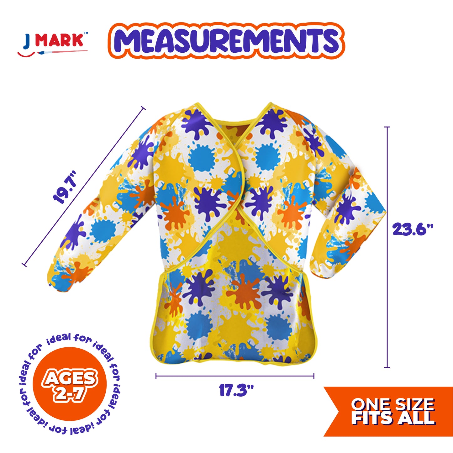 J MARK Waterproof Kids Art Smock Painting Apron 2 Pack Long Sleeve and 2 Pockets for Baking, Eating, Arts & Crafts