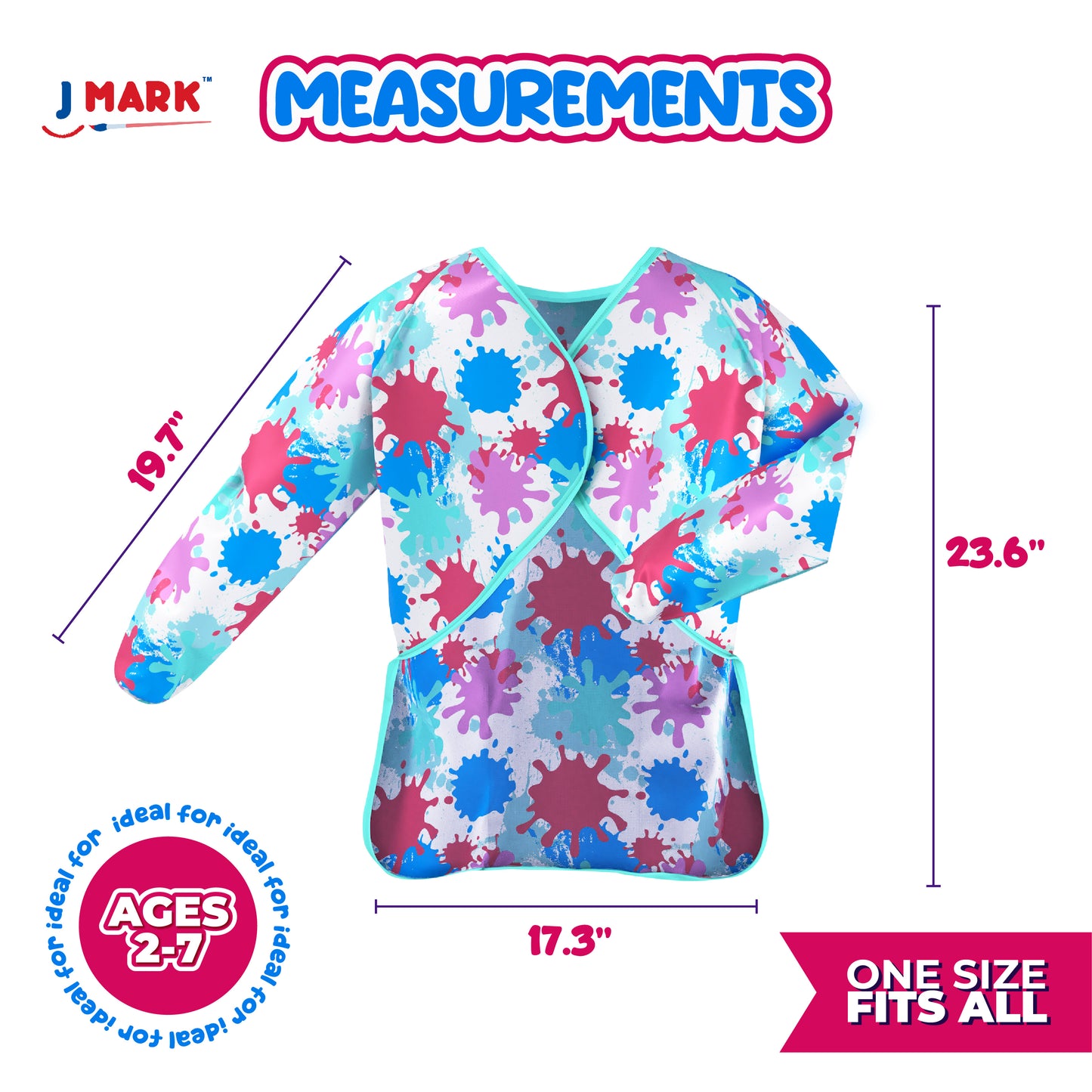 J MARK Waterproof Kids Art Smock Painting Apron 2 Pack Long Sleeve and 2 Pockets for Baking, Eating, Arts & Crafts