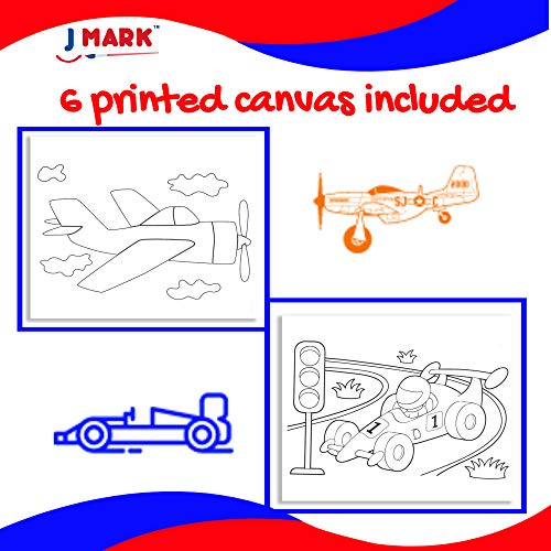 J MARK Kids Paint Set and Paint Easel – Acrylic Painting Kit, Safe Washable Paints, Wood Easel, 2 Pre-Stenciled Canvases 8 x 10 inches, Brushes, Palette, Color Mixing Chart Craft Supplies
