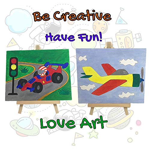 J MARK Kids Paint Set and Paint Easel – Acrylic Painting Kit, Safe Washable Paints, Wood Easel, 2 Pre-Stenciled Canvases 8 x 10 inches, Brushes, Palette, Color Mixing Chart Craft Supplies