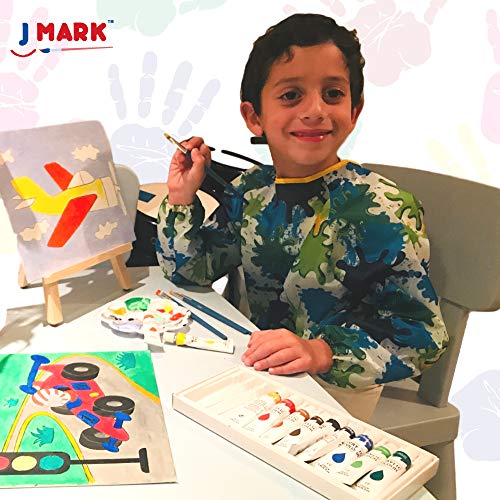 J MARK Kids Paint Set and Paint Easel – Acrylic Painting Kit, Safe Washable Paints, Wood Easel, 2 Pre-Stenciled Canvases 8 x 10 inches, Brushes, Palette, Color Mixing Chart Craft Supplies