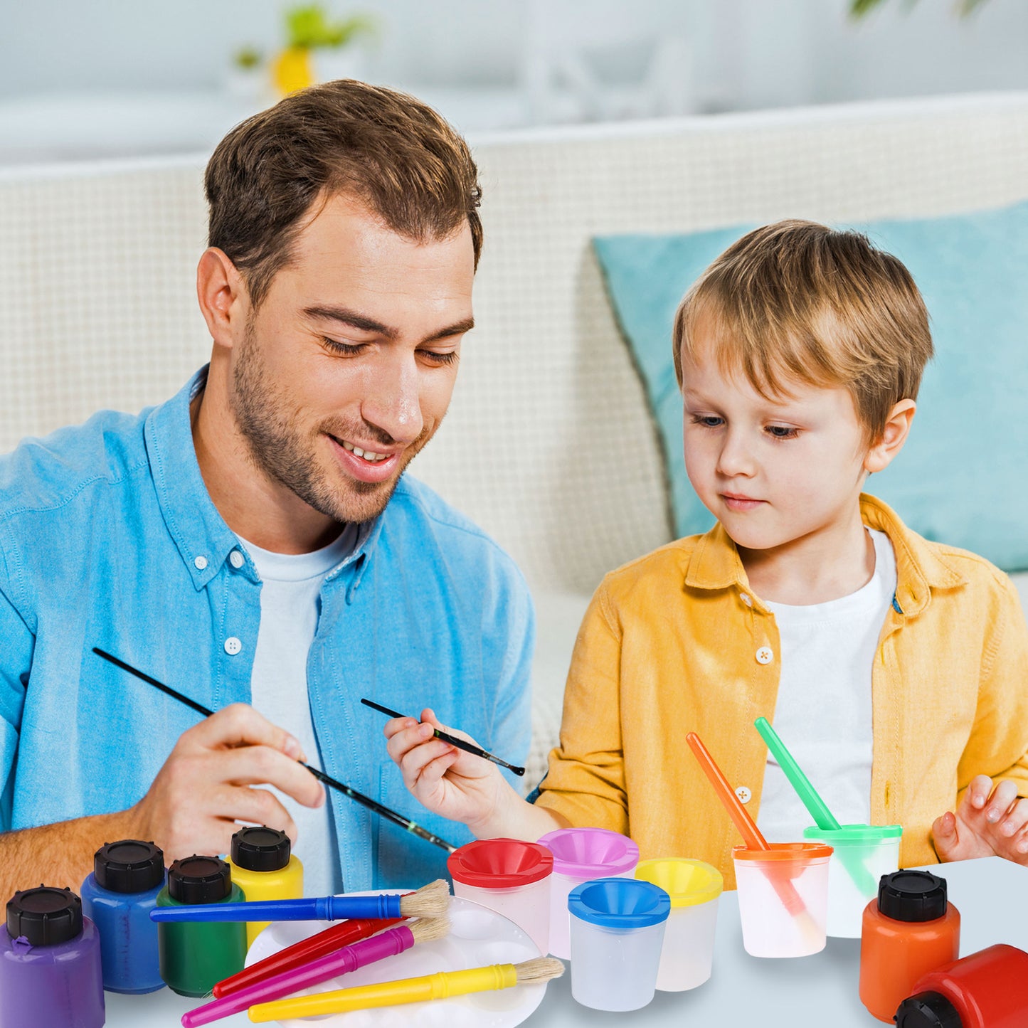 J MARK All Inclusive Toddler Painting Set - Spill Proof Paint Cups, Paint Pad, Brushes, Safe Tempera Toddler Washable Paint, Palette - Toddler Paint Set