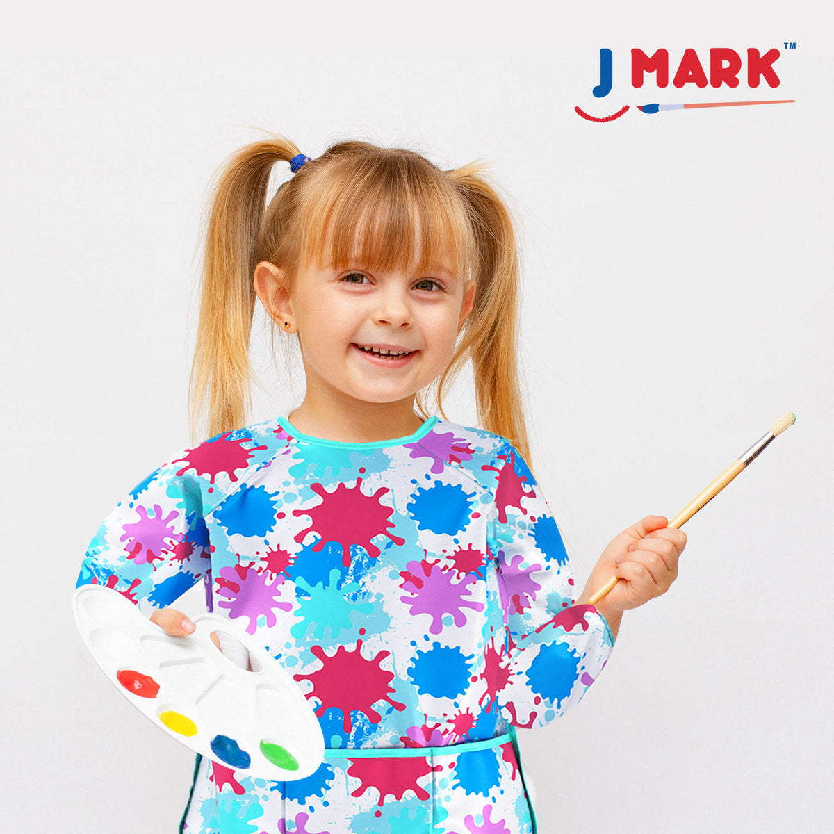 J MARK Waterproof Kids Art Smock Painting Apron 2 Pack Long Sleeve and 2 Pockets for Baking, Eating, Arts & Crafts