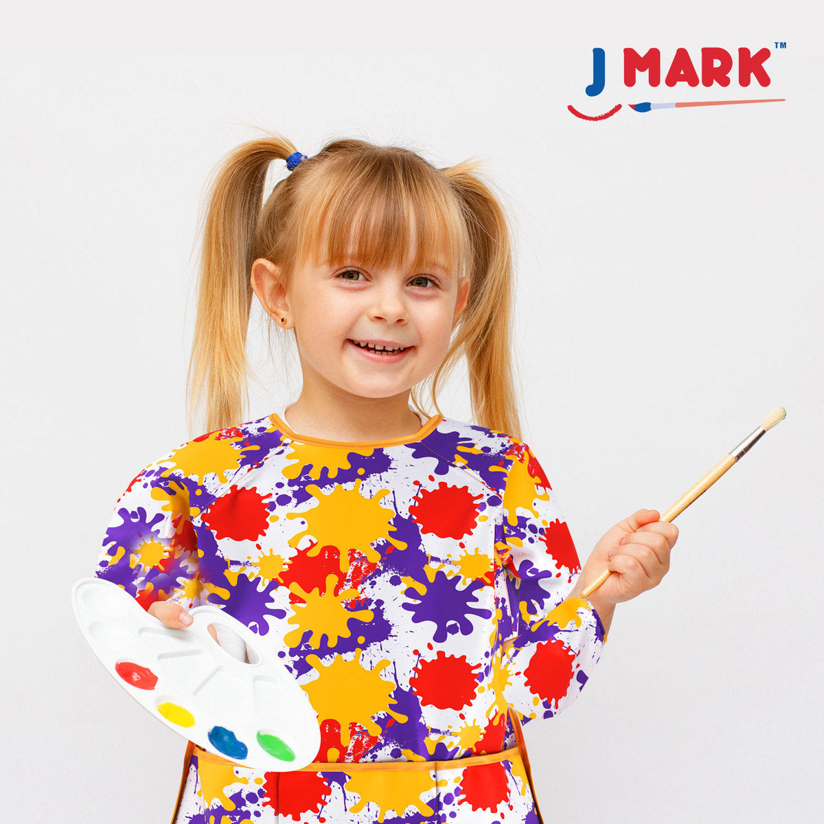 J MARK Waterproof Kids Art Smock Painting Apron 2 Pack Long Sleeve and 2 Pockets for Baking, Eating, Arts & Crafts