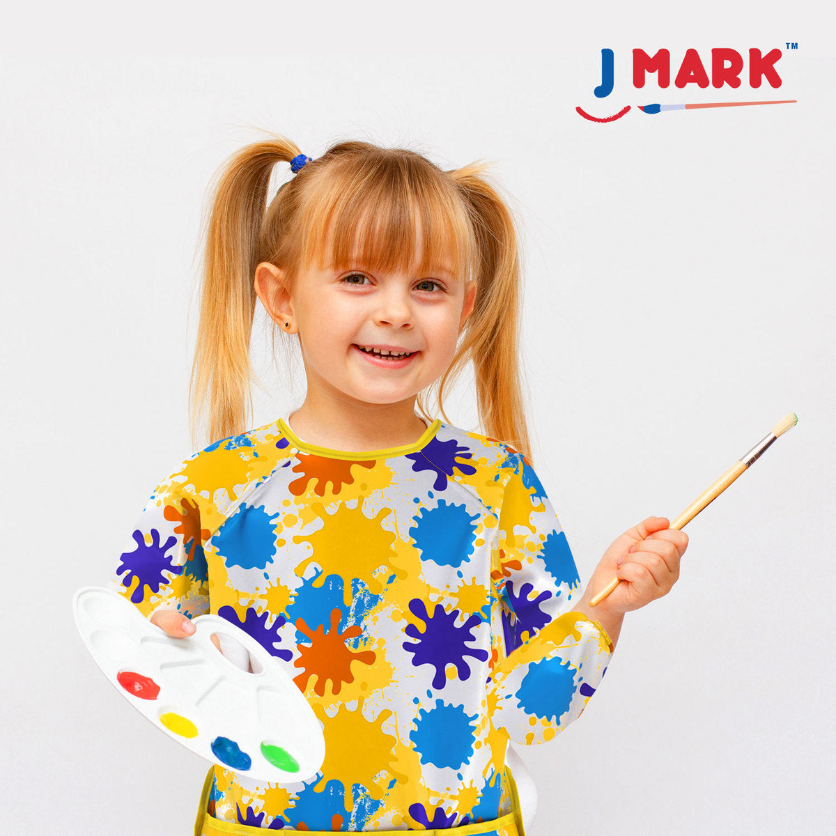 J MARK Waterproof Kids Art Smock Painting Apron 2 Pack Long Sleeve and 2 Pockets for Baking, Eating, Arts & Crafts