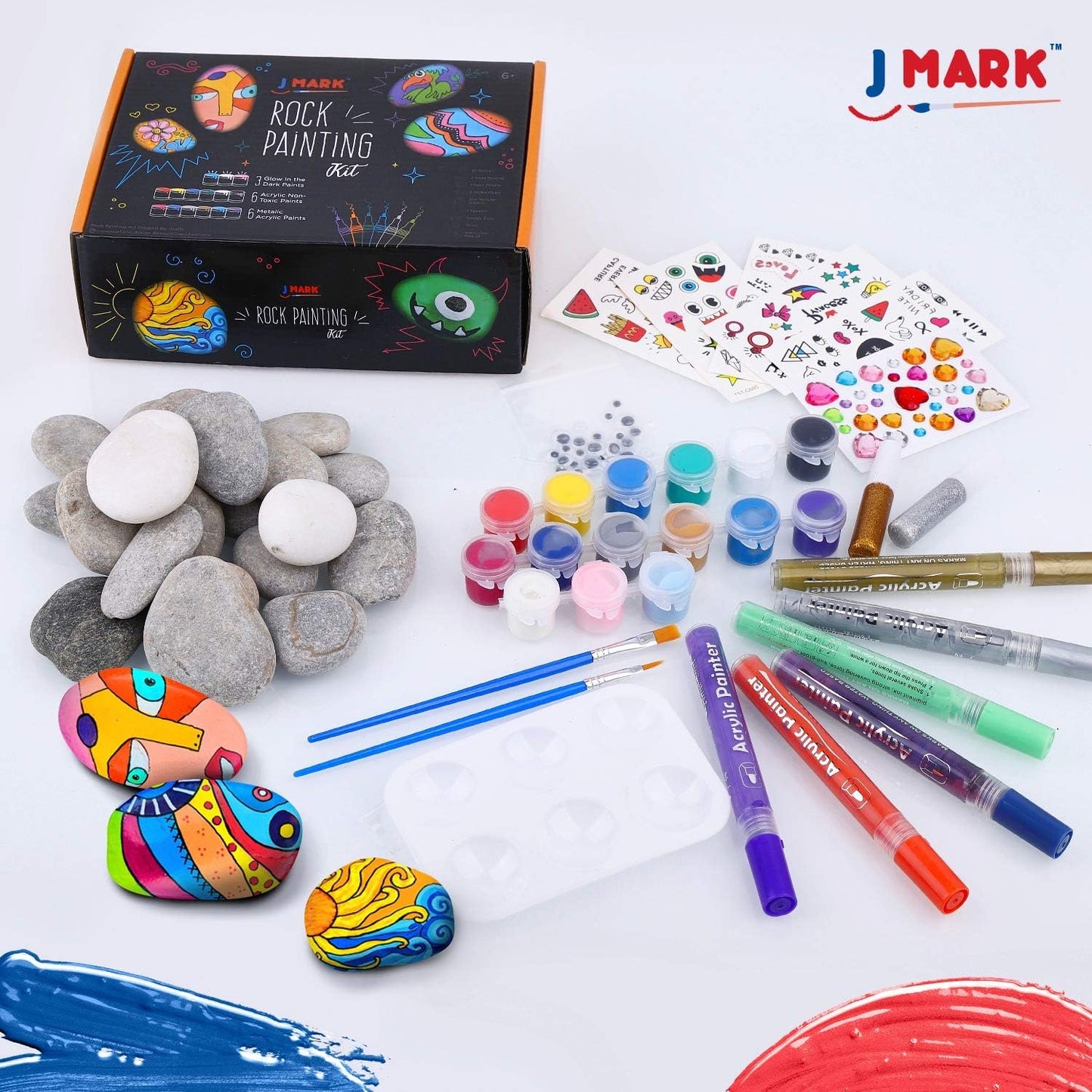 J MARK Premium Rock Painting Kit - Acrylic Paint Pens for Rock Painting, Glow in The Dark and More