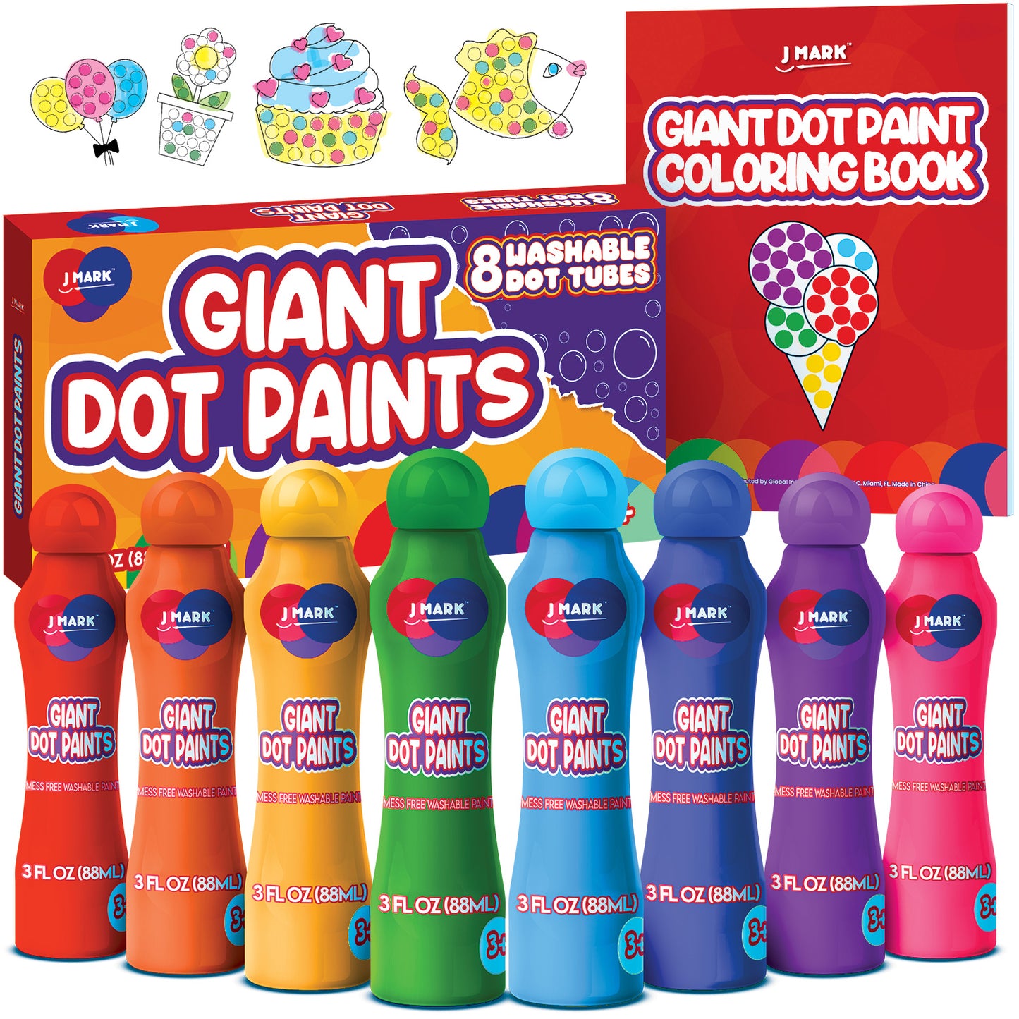 J MARK Jumbo Washable Dot Markers for Toddlers –Dabbers (3 Oz each) with Educational Activity Book – Dot Markers Washable -Easy Grip Bingo Daubers for kids, Arts Crafts Dot Markers for Kids