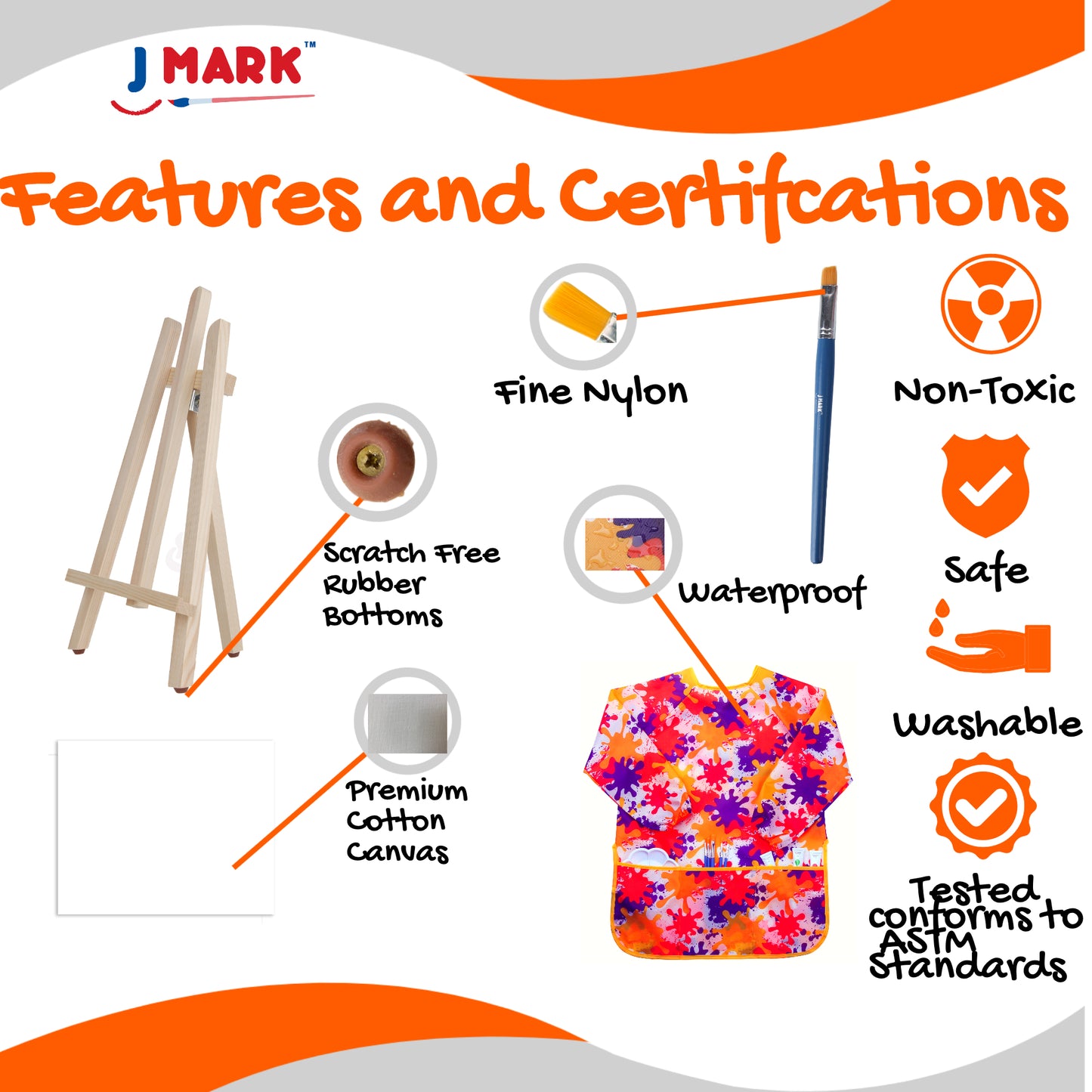 J MARK Ultimate Kids Paint Set – Complete Acrylic Paint Set for Kids, Includes Washable Paints, Storage Bag, Wood Easel, Canvas and More