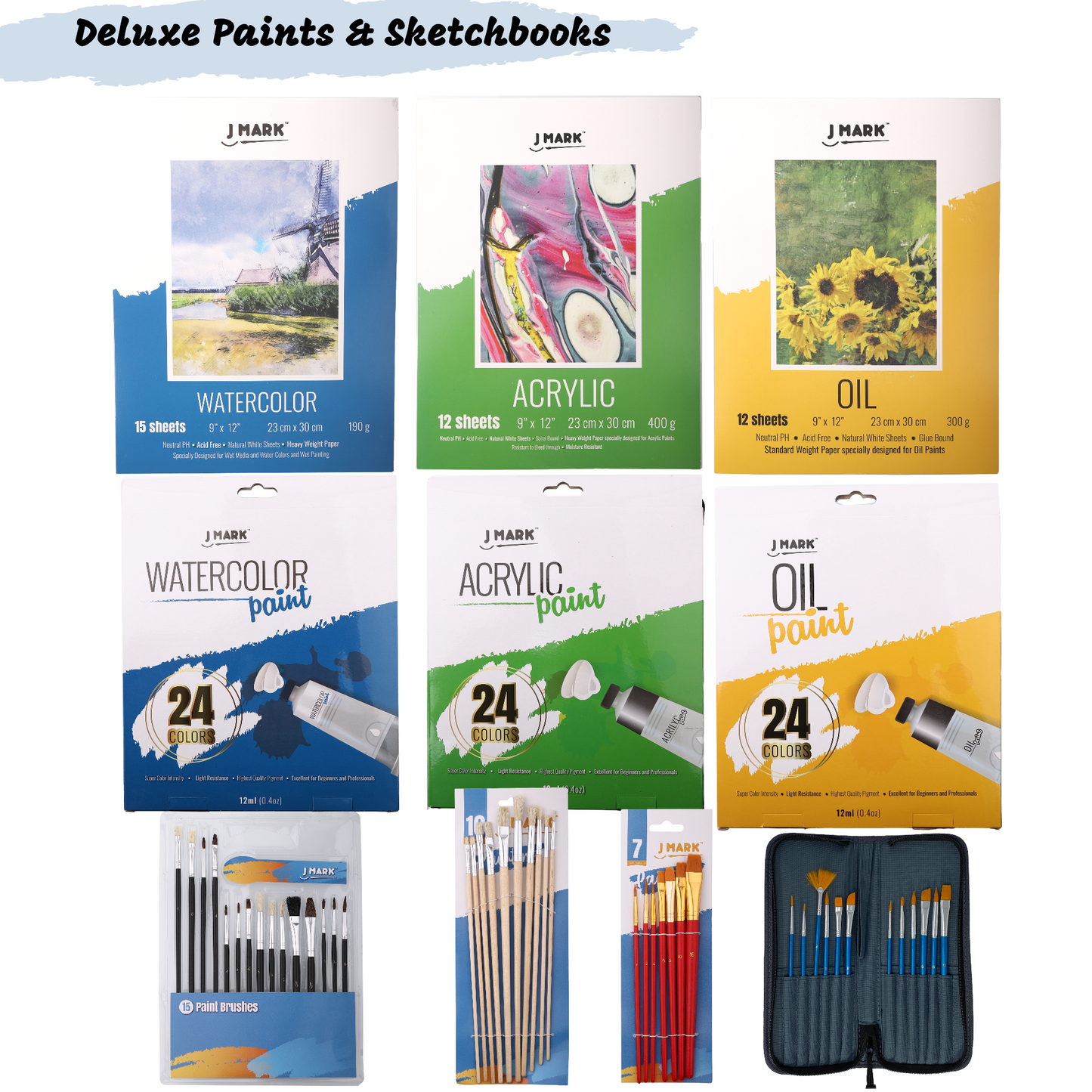 J MARK Premium Large Painting Kit – All in Deluxe Acrylic, Watercolor and Oil Painting Set