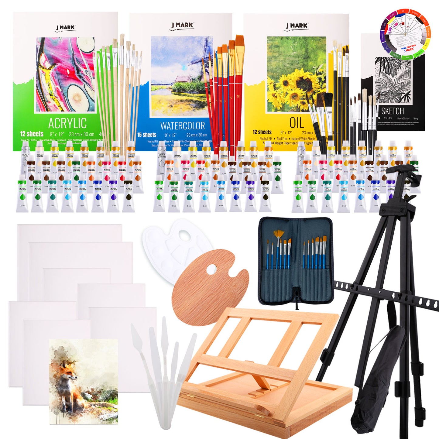 J MARK Premium Large Painting Kit – All in Deluxe Acrylic, Watercolor and Oil Painting Set