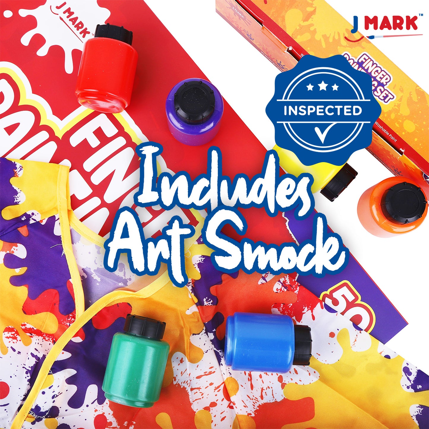 J MARK Complete Toddler Washable Finger Paint Set, Large Finger Paint Pad, Tempera Finger Paints, Smock and More