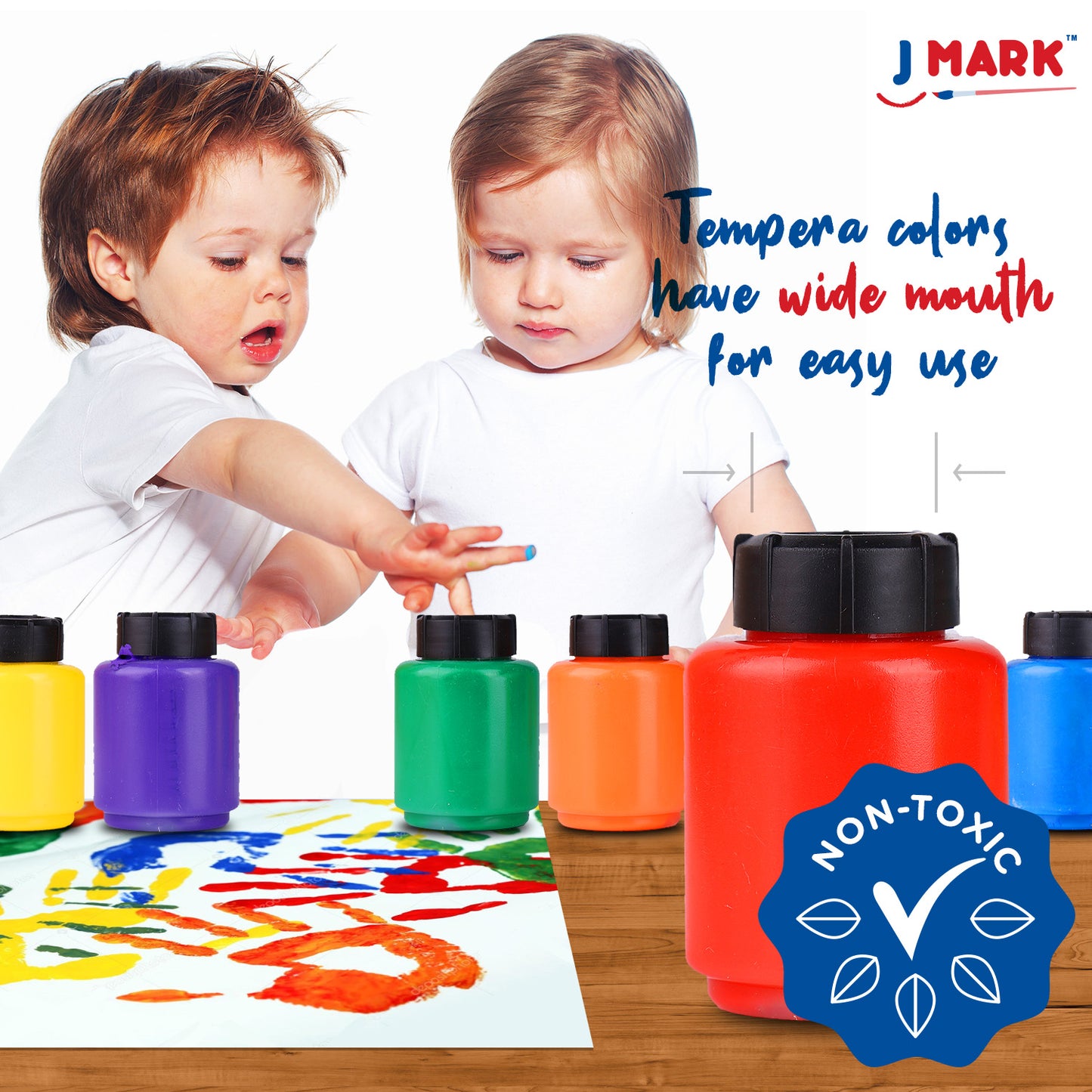 J MARK Complete Toddler Washable Finger Paint Set, Large Finger Paint Pad, Tempera Finger Paints, Smock and More