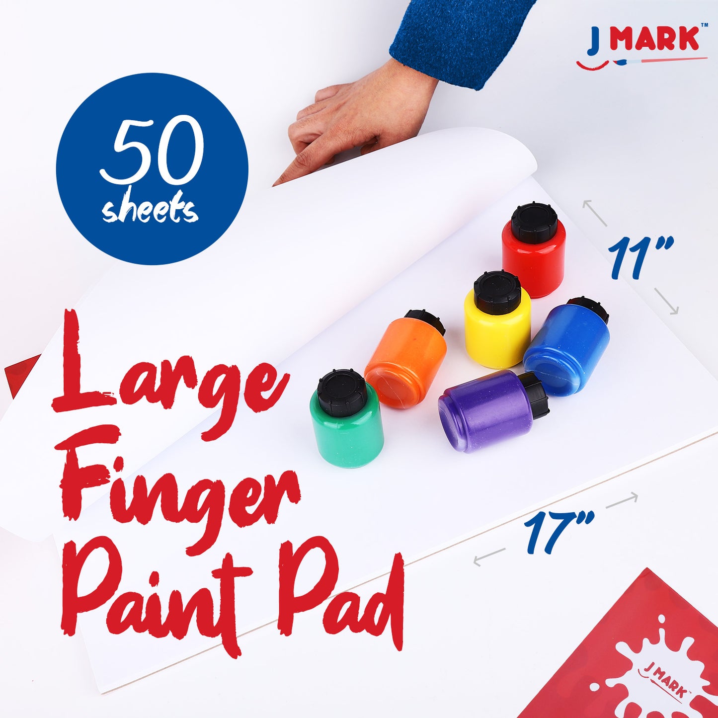J MARK Complete Toddler Washable Finger Paint Set, Large Finger Paint Pad, Tempera Finger Paints, Smock and More