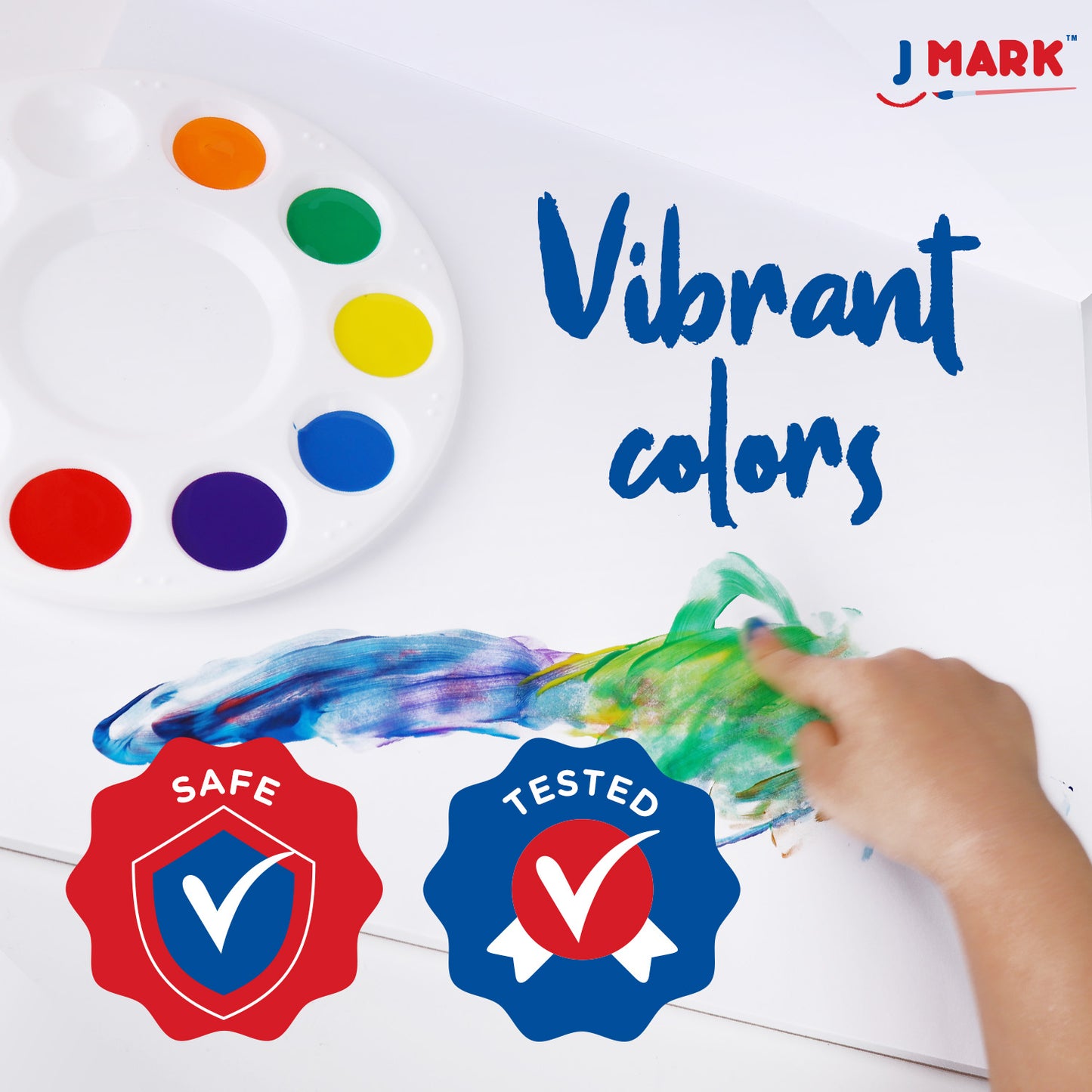 J MARK Complete Toddler Washable Finger Paint Set, Large Finger Paint Pad, Tempera Finger Paints, Smock and More