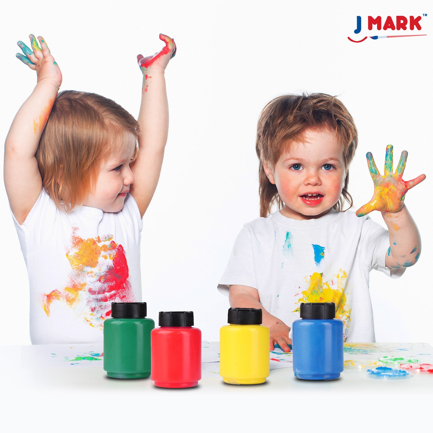 J MARK Complete Toddler Washable Finger Paint Set, Large Finger Paint Pad, Tempera Finger Paints, Smock and More