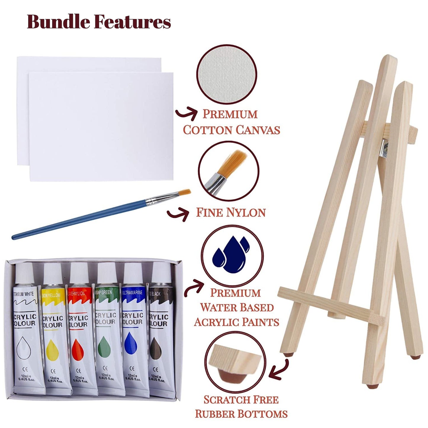J MARK 63-Piece Acrylic Painting Kit – Included Canvases, Peg, Washable Paints and More