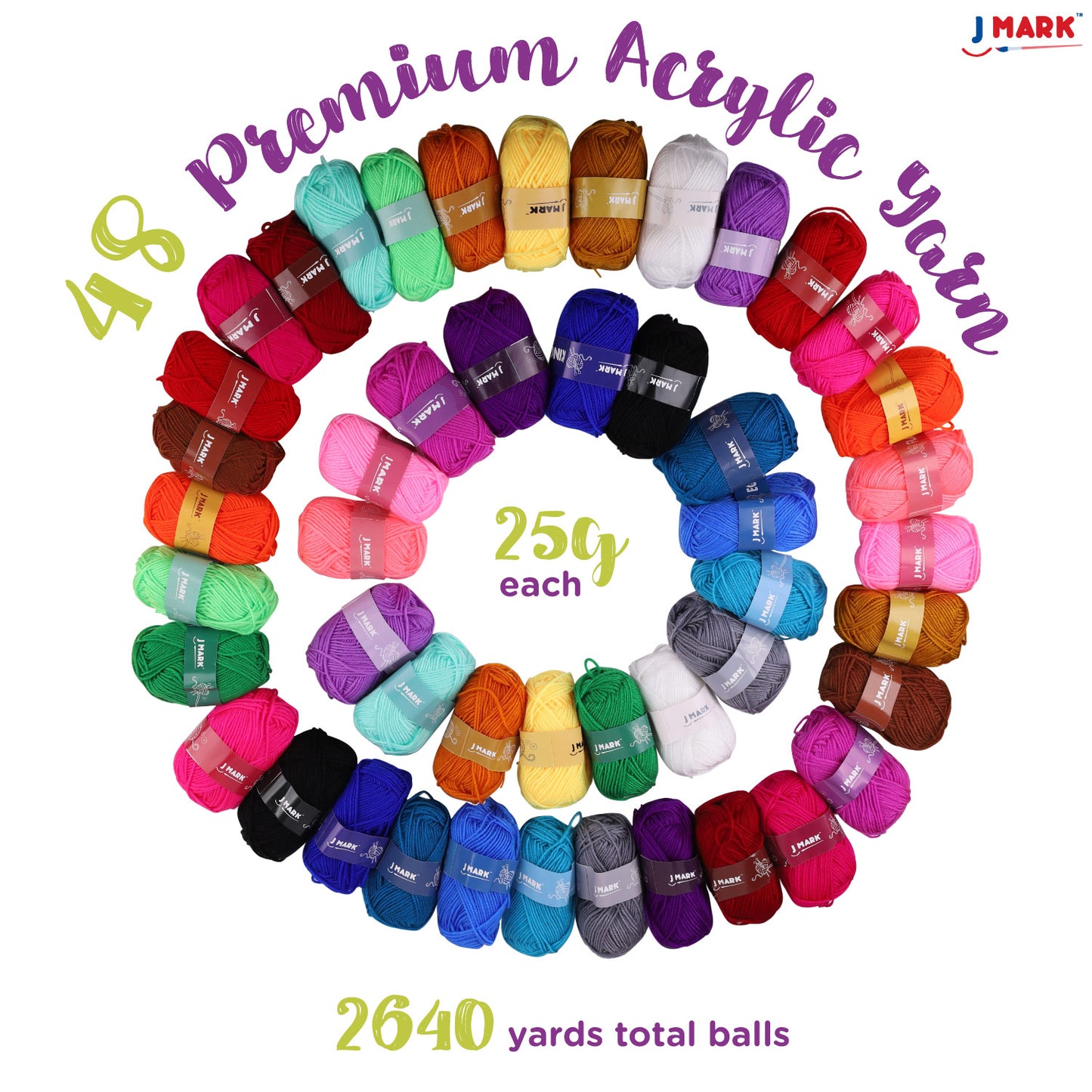 J MARK Premium Crochet Kit -Includes 2,640 Yards of Acrylic Yarn for Crocheting Complete Crochet Set