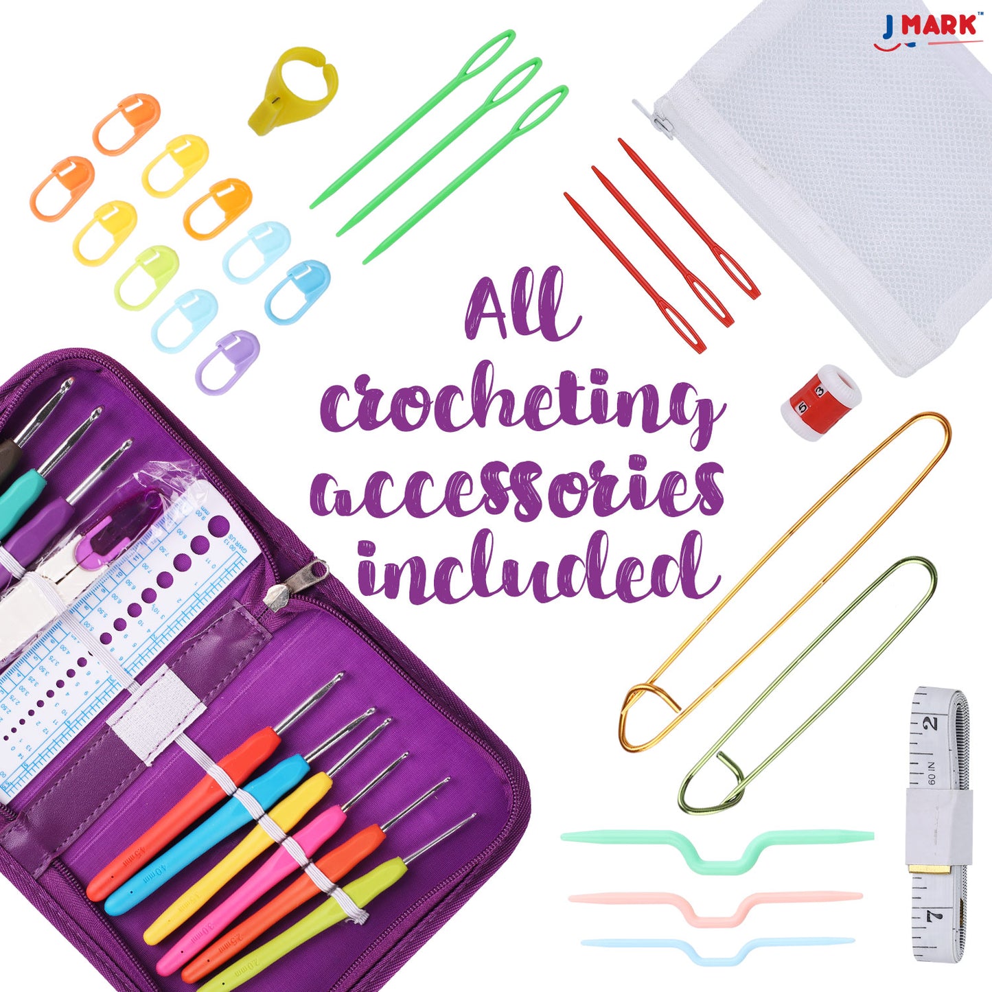J MARK Premium Crochet Kit -Includes 2,640 Yards of Acrylic Yarn for Crocheting Complete Crochet Set