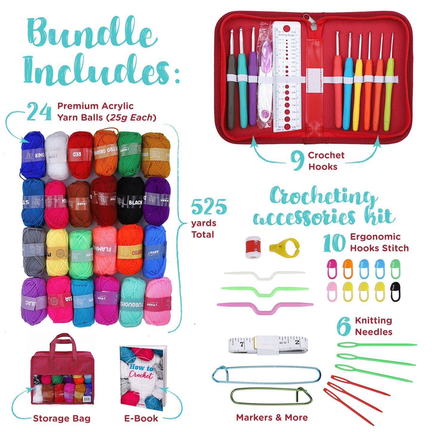 J MARK Crochet Kit for Beginners Adults -1320 Yards Crochet Set for Beginners, Crochet Starter Kit