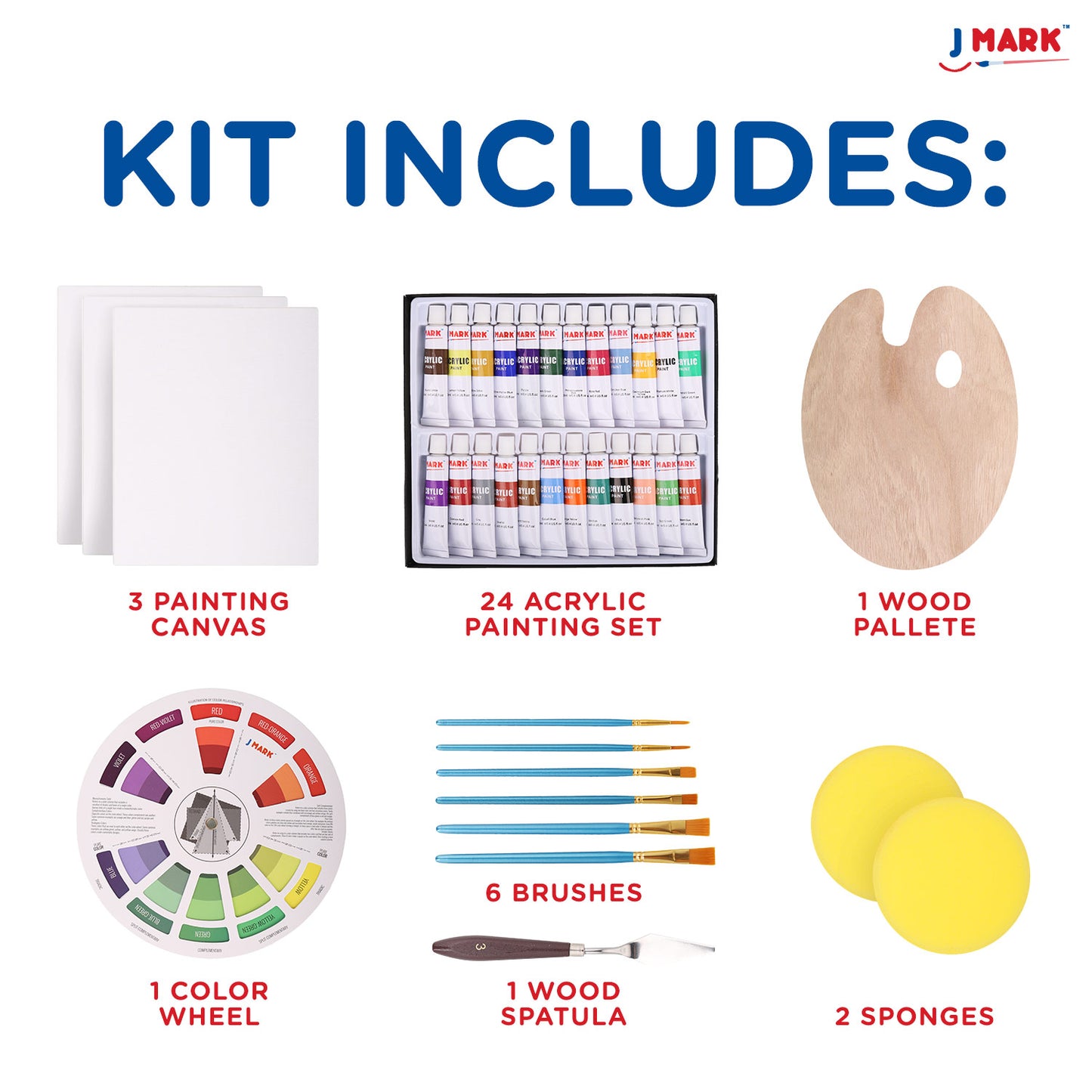 J MARK Painting Kit for Adults - 38 Piece Paint and Canvas Set 24 Acrylic Paints and Accessories
