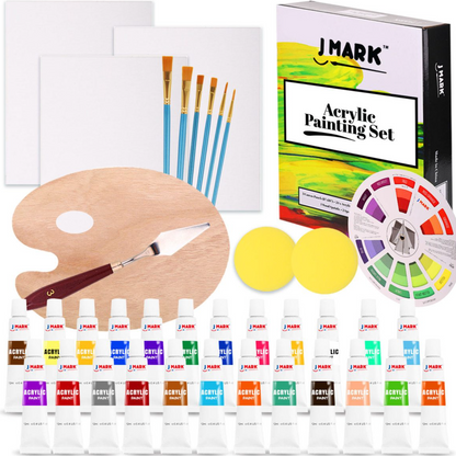 J MARK Painting Kit for Adults - 38 Piece Paint and Canvas Set 24 Acrylic Paints and Accessories