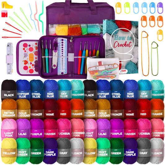 J MARK Premium Crochet Kit -Includes 2,640 Yards of Acrylic Yarn for Crocheting Complete Crochet Set