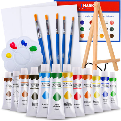 J MARK Painting Kit Includes Acrylic Paint Set, 8 x 10 in. Canvases, Brushes, Palette and More