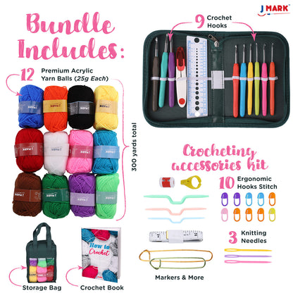J MARK Acrylic Crochet Kit for Beginners – Premium Crochet Starter Kit for Adults Bundle