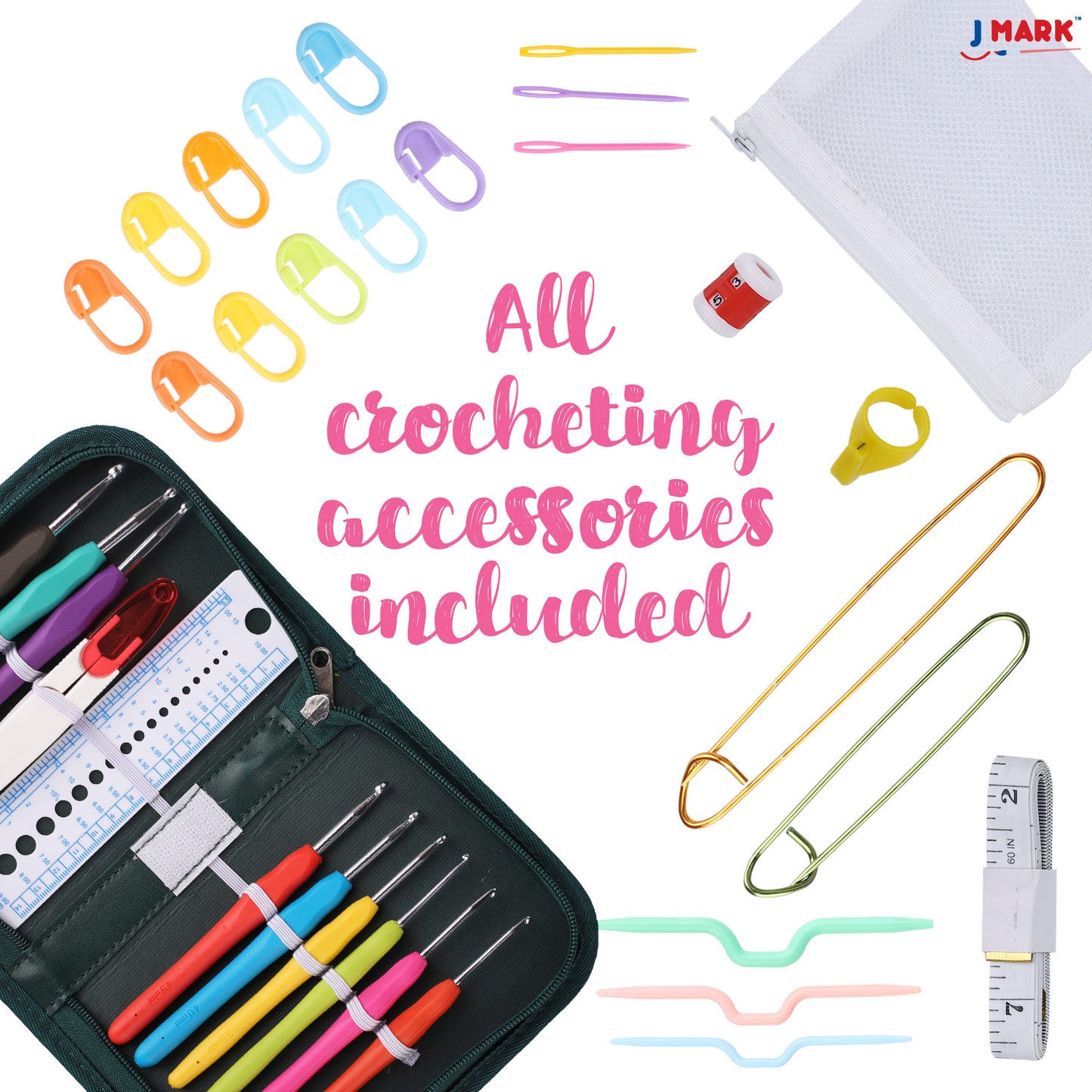 J MARK Acrylic Crochet Kit for Beginners – Premium Crochet Starter Kit for Adults Bundle