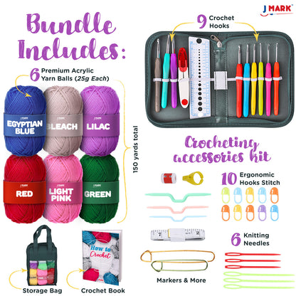 J MARK Crochet Kit for Beginners – Complete Crocheting Set with Acrylic Yarn and Accessories
